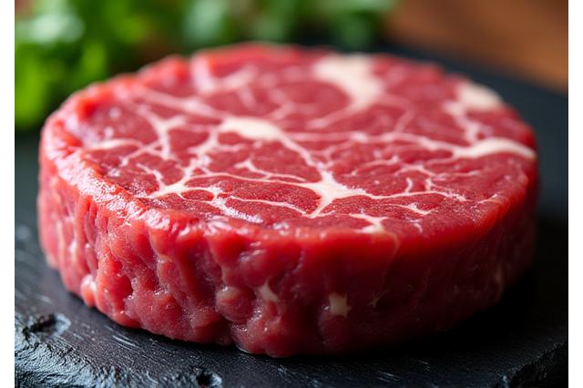 最高級の和牛パティのクローズアップ