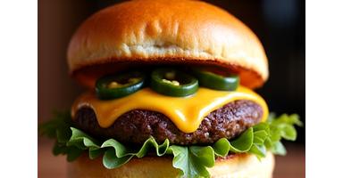 スパイシー旨味バーガー - 柚子胡椒アイオリ、グリルドハラペーニョ、和風チーズ